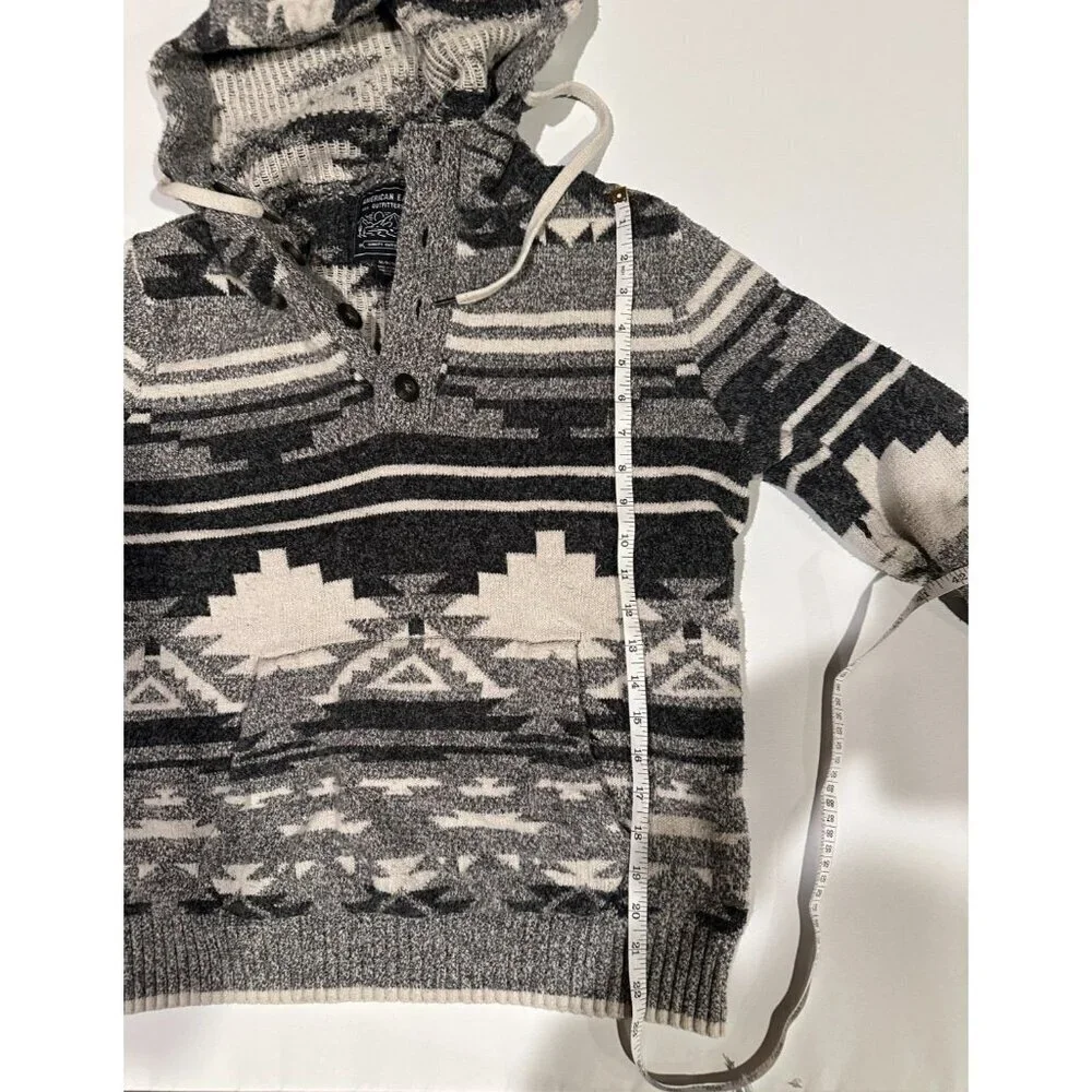 American Eagle Aztec Knit Hoodie Sweater Gray Men’s Size Medium Unisex Women’s L